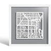 O3 DESIGN STUDIO Chicago Paper Cut Map framed, White map, White frame, 9x9 inches, Gift Boxed, 4 background color, self-changing, Paper Art