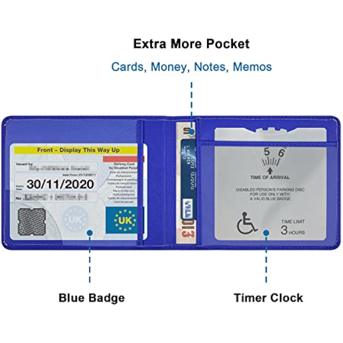 Wisdompro PU Leather Disabled Blue Badge and Timer Holder, Blue Badge Holder, Disabled Badge Holder Wallet for Car Disability Parking Badge Cover Holder Hologram Safe - Royal Blue