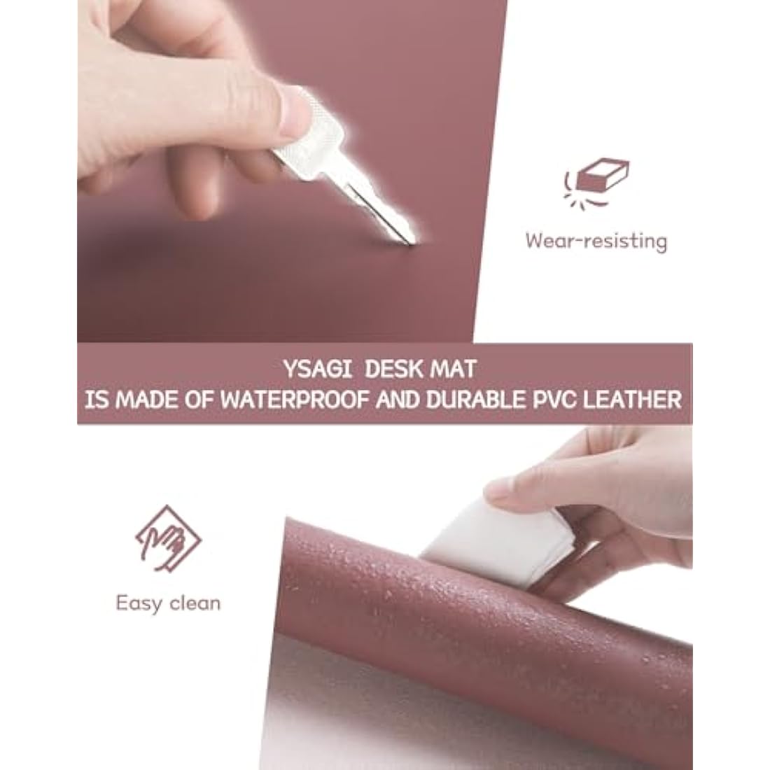 YSAGi Non-Slip Desk Pad, Waterproof PVC Leather Desk Table Protector, Ultra Thin Large Mouse Pad, Easy Clean Laptop Desk Writing Mat for Office Work/Home/Decor (60 x 35 cm, Dark Pink)