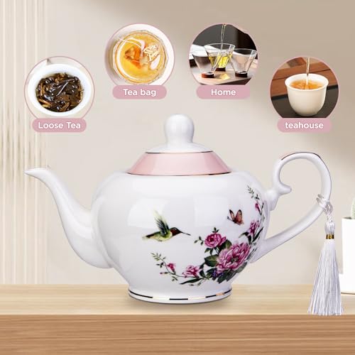 London Boutique teapot with Infuser - Tea Pot infusers for Loose Tea -700ml Capacity Perfect 2 Cup teapot -Easy Grab Handle Teapots (Rose Bird Butterfly Pink)