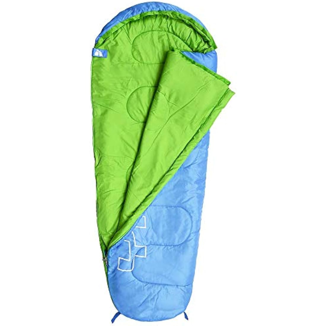 Meteor - YMER Kids Sleeping Bag – Camping Equipement for Girls, Boys & Teens – Compact Travel Gear for Hiking, Sleepover – Winter, Spring, Summer or Fall – for Kids 155 cm Tall - Blue/Green