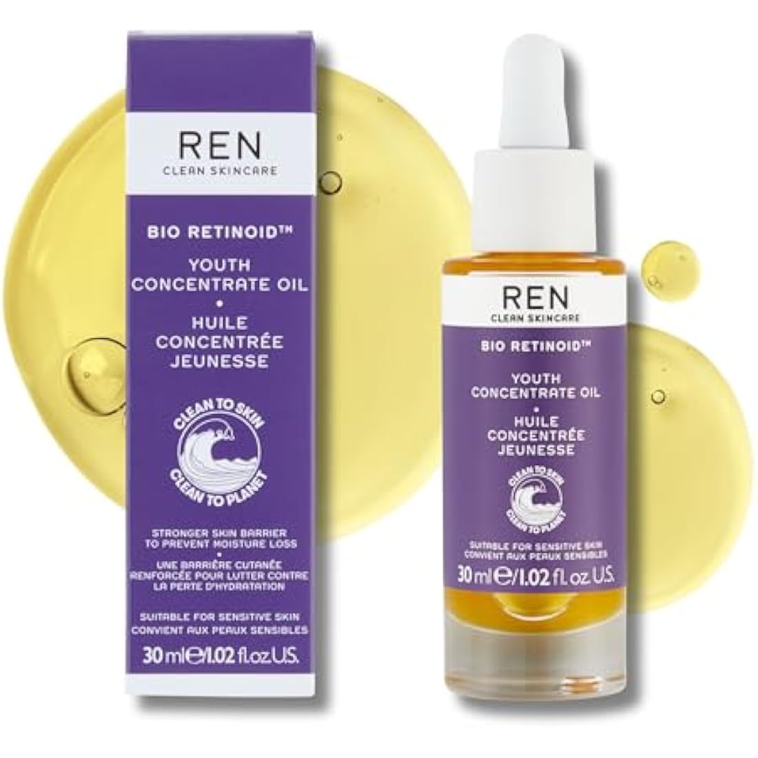 REN Bio Retinoid Youth Concentrate Oil, 30ml – Anti-Aging Face Oil with Bidens Pilosa and Rosehip Oil, Retinol-Alternative for Sensitive Skin, Reduces Fine Lines and Wrinkles