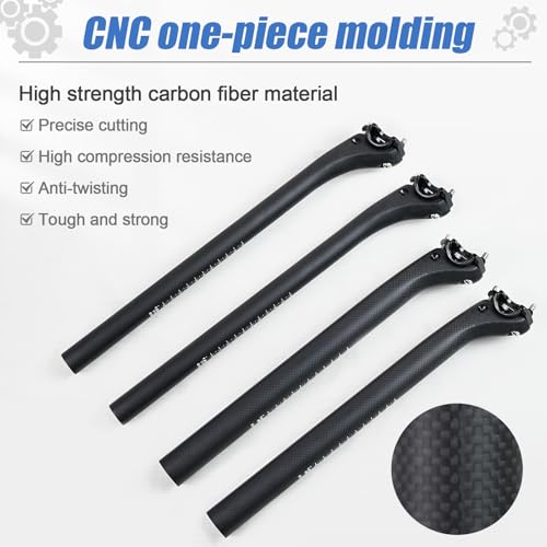 ROADNADO Carbon Fiber Bicycle SeatPost Ultralight Carbon Bike Post Matte Adjustable Offset Seatpost for MTB Road Bike BMX Seat Tube(31.6 * 400mm)