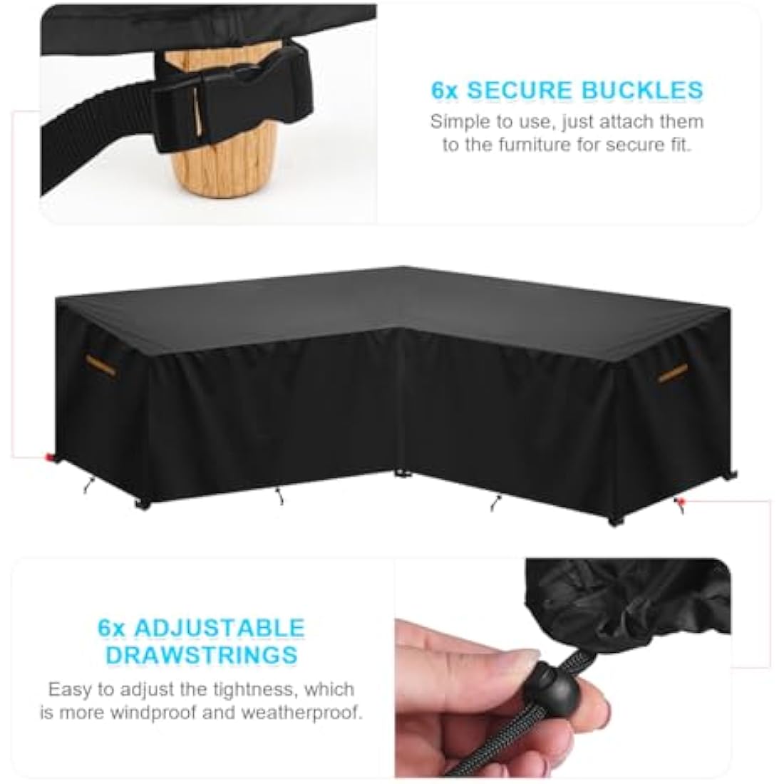 SanGlory Garden V-Shape Furniture Cover Waterproof 420D Oxford Fabric Outdoor Rattan Corner Sofa Cover L-Shaped Rattan Corner Sofa Covers 254x254x85/80cm