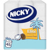 Nicky Elite Coconut Fresh Toilet Tissue - 45 Rolls of White Toilet Paper, 168 Sheets per Roll, 3-Ply, Exotic Coconut Scent, Softeness and Comfort to the Skin, 100% FSC Certified Paper, Easy Open Pack
