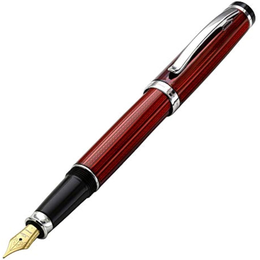 Xezo Incognito Fountain Pen, Fine Nib. Burgundy Red Layered Lacquer with Pure Platinum Plating. Handcrafted and Guilloche Engraved. Limited Edition, Serialized