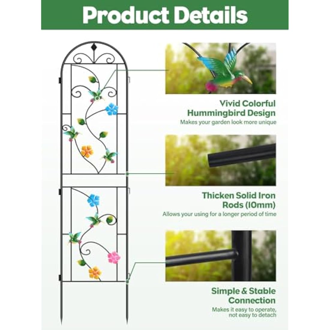 2.2 M Garden Trellis for Climbing Plants, Kalolary 4 Pack Colorful Hummingbird Garden Climbing Trellises Frame Rustproof Metal Potted Plant Climbing Support for Backyard Outdoor Flower Vegetable Vines