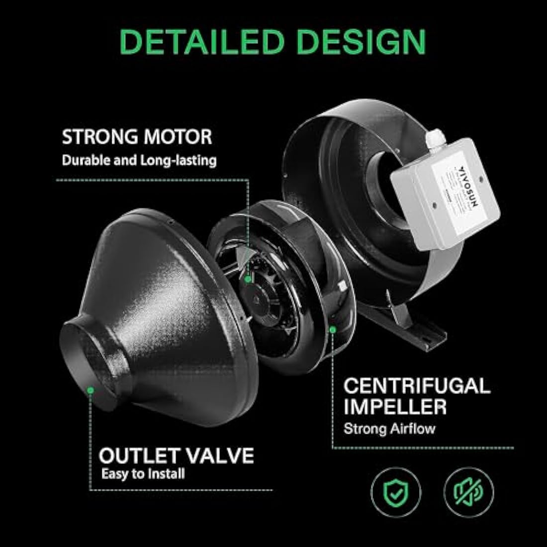 VIVOSUN Inline Duct Fan, 100 mm, 345 m³h with Variable Speed Control for Grow Tent, Ventilation, Plant Tent, Indoor, Garden, Ventilation Fan, Z4 Pipe Fan, Black