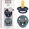 BIBS Colour Soother 2-Pack, BPA Free Dummy Pacifier, Round Nipple. Natural Rubber Latex, Size 2 (6-18 Months), Deep Space/Petrol