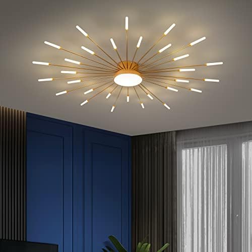 Modern LED Ceiling Light,30+1 Heads Semi Flush Mount Gold Chandeliers Ceiling Lighting for Bedroom Living Room Kitchen Dining Room Restaurant