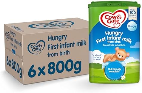 Cow & Gate Hungry Baby Milk Powder Formula, from Birth, 800g (Pack of 6)