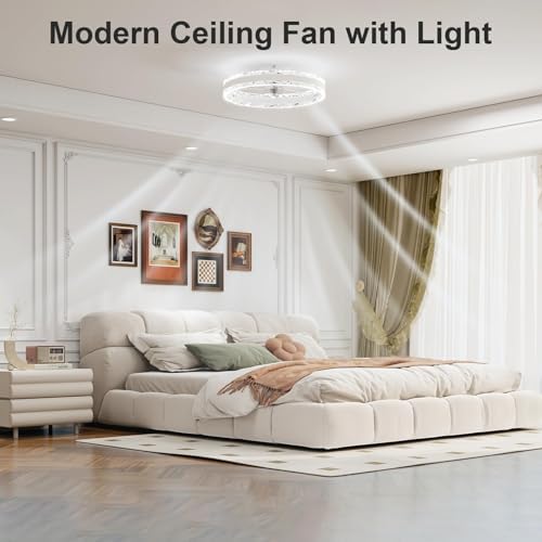 VOLISUN Ceiling Fans with Lights and Remote, 40cm Modern Smart LED Ceiling Fan Light, 6 Speeds and 3000K-6500K Dimmable Quiet Fan Ceiling Lights for Bedroom Living Room Dining Room (White)