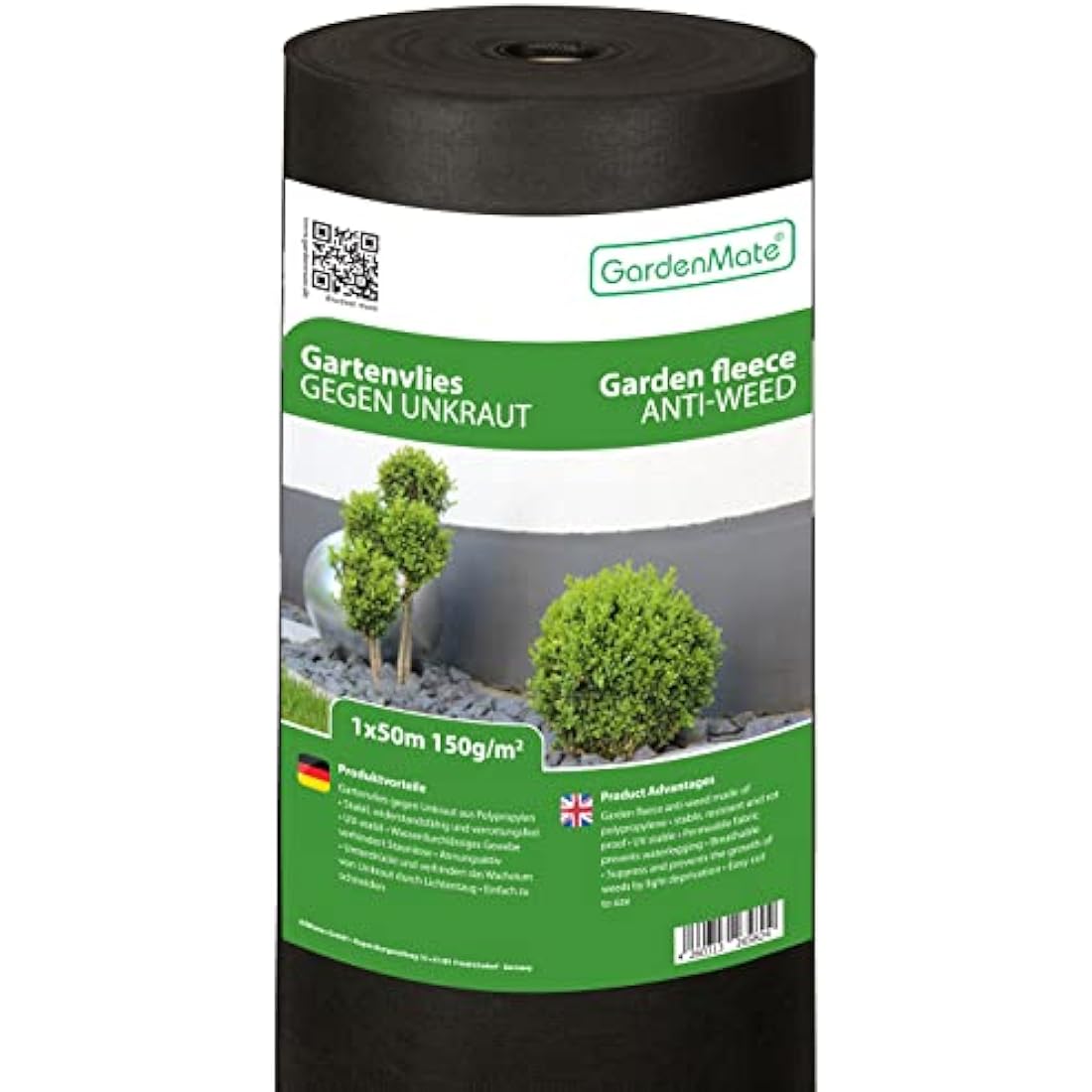GardenMate 1m x 50m Roll non-woven weed control fabric - UV stabilised black 150gsm landscape ground cover membrane