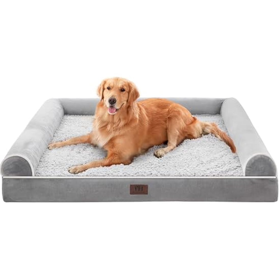 WESTERN HOME Dog Beds Large Washable,Soft Orthopedic Dog Beds with Removable Washable Cover,Extra Large Waterproof with U-Shape Bolster Grey, 91 x 68 x 17 cm