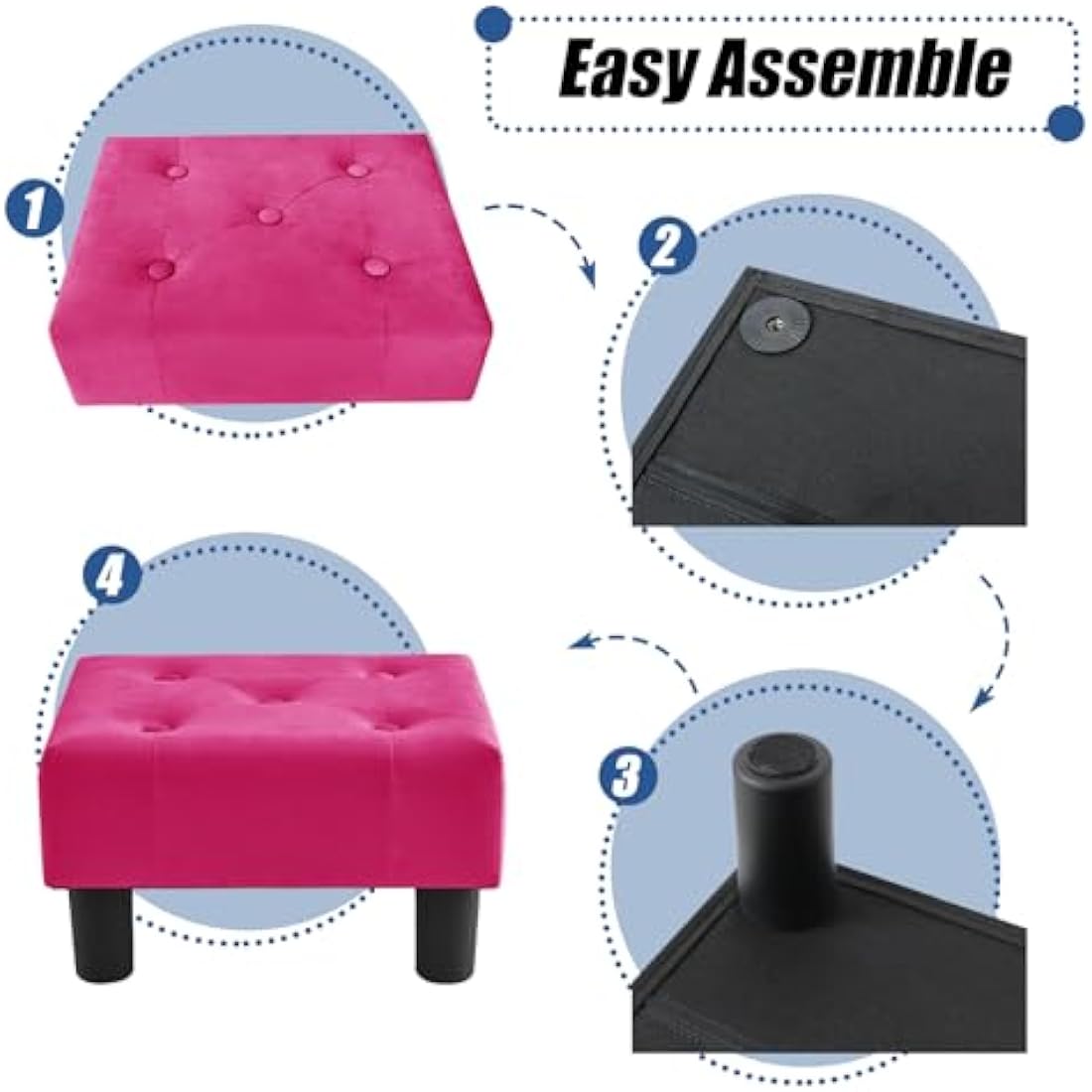 BRIAN & DANY Small Foot Stool, Velvet Footstool with Legs, Footstools for Living Room, Ottoman Footrest Extra Seating for Entryway, Rose Red