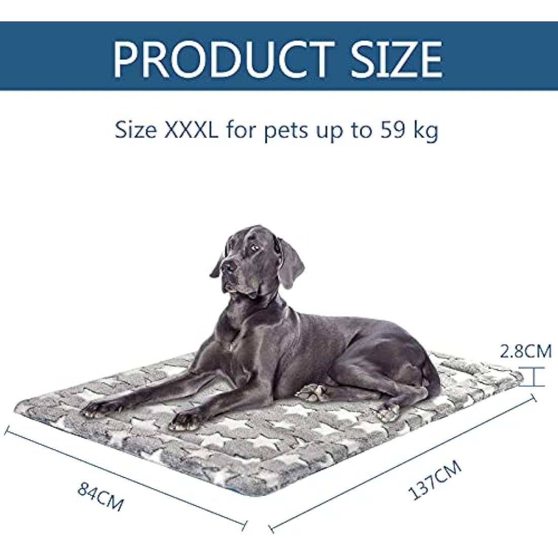 KROSER Dog Bed Mat Reversible Cool & Warm 137x84cm Crate Mat Machine Washable High Density Foam, Extra Large Dog Pad, Grey Blue