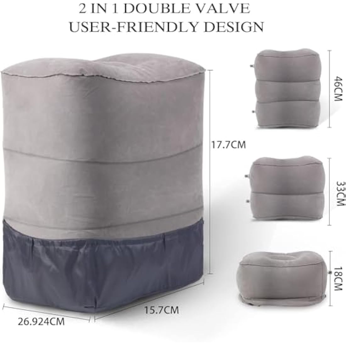 DAWNTREES Inflatable Foot Rest Pillow 2 Pack - Adjustable Height Travel Footrest for Airplane, Car, Office & Home - Portable Blow Up Foot Cushion with Easy-Carry Strap, Lightweight Ergonomic Support