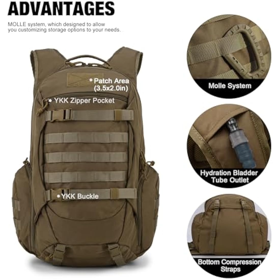Mardingtop 35L Military Tactical Backpack Practical Rucksack for Men Outdoor Hiking Backpack Patrol MOLLE Army Backpack for Hiking, Camping, Traveling