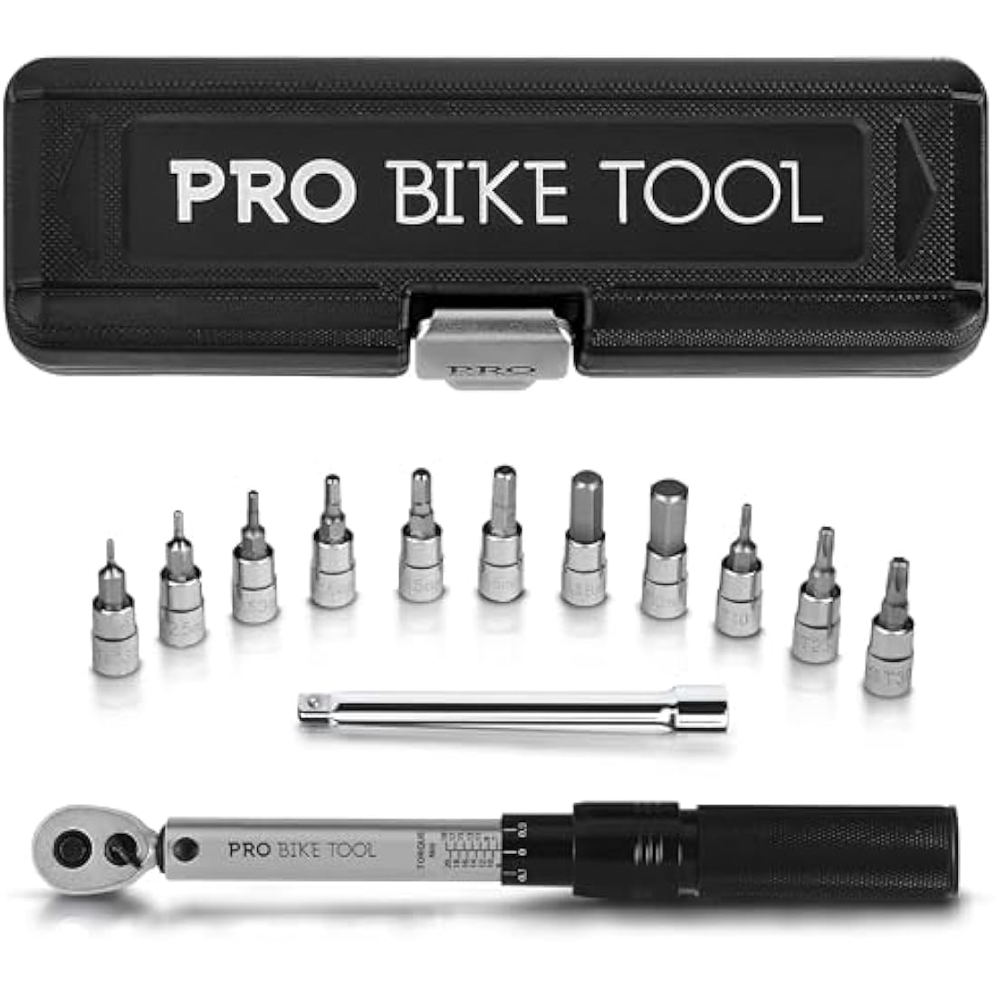 Bicycle Motorcycle Torque Wrench 1/4" Drive with Ratchet and Extension Measuring Range 2-20Nm Precision Tool Including Hex Hex Wrench and Torx Bits for Road Bike,