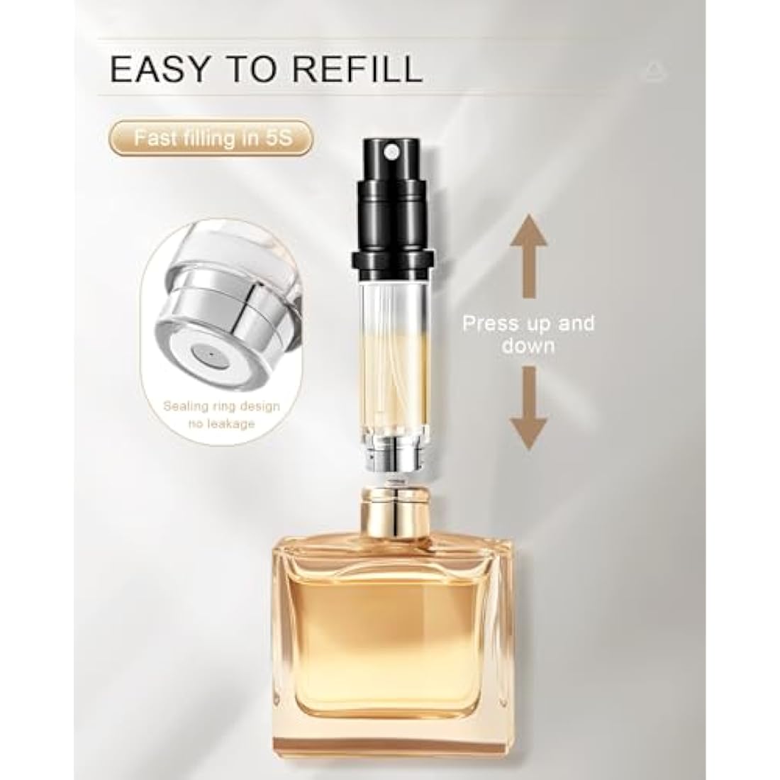BRARIOS Perfume Atomiser Refillable, Travel Size Portable Atomiser Spray,Mini Empty Perfume Bottle,Leak Proof Cologne Dispenser for Women and Men,5ml(Z-Gold)