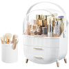 Kousee Makeup Organiser and Storage, Portable Waterproof Dustproof Organizer with Lid, Cosmetic Display Case Skincare Organizers for Vanity, Bathroom, B-White