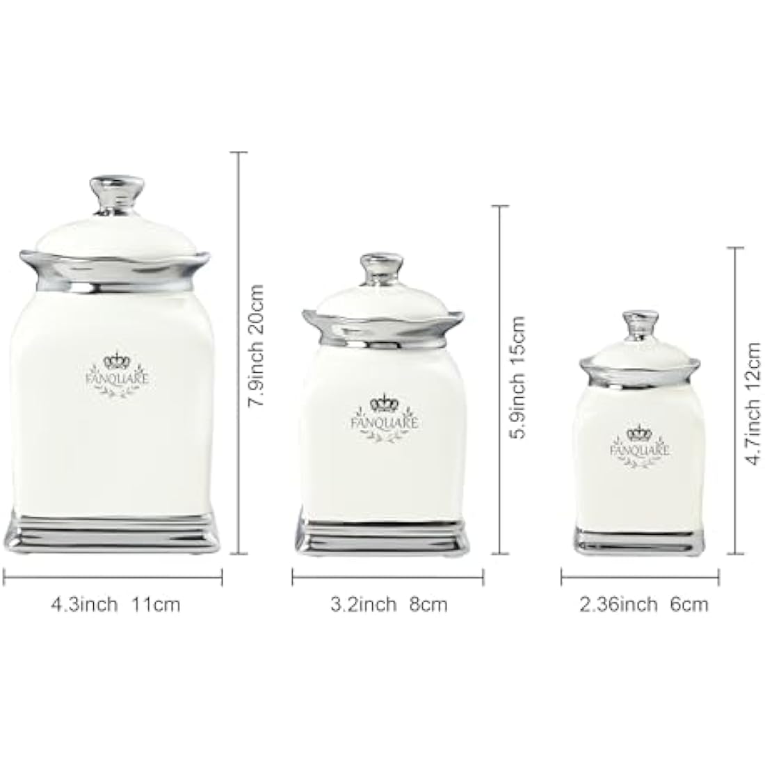 fanquare 3 Pieces Porcelain Storage Jar with Lid, Off White Coffee Tea Sugar Canister, Decorative Storage Jar for Biscuits, Spices