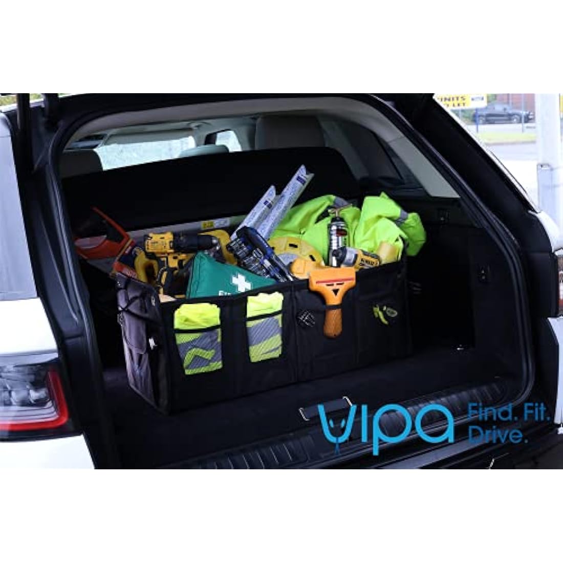 VIPA CAR PARTS Universal Boot Organiser. Large Storage Capacity, Multiple Compartments. Durable & Washable Fabric. Easy to Assemble. 10 Outer Pockets and Hook & Loop Fastener Lid.