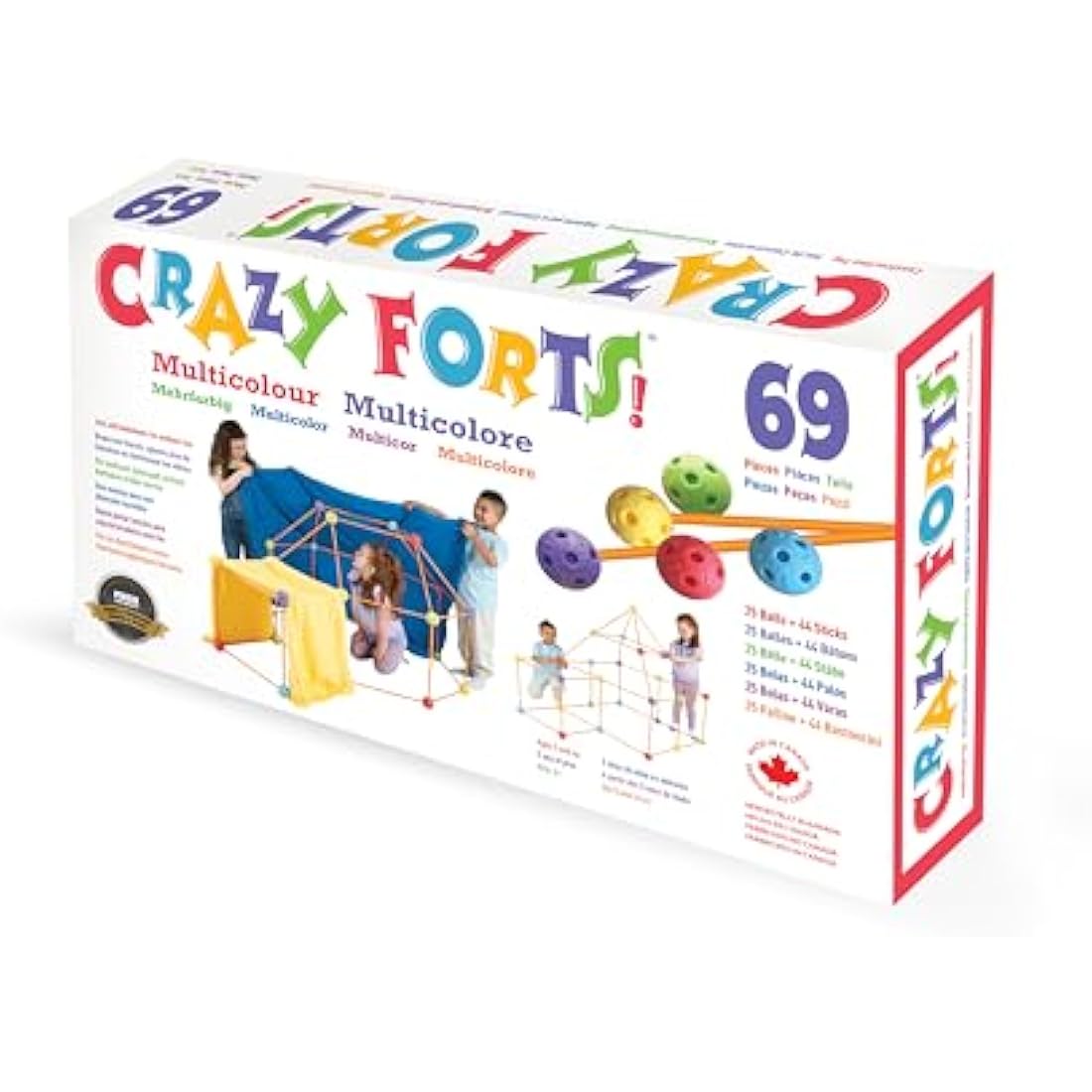 Crazy Forts - Multi Colour - Building Kit for Kids 8-12 - Indoor Creative Fort Building STEM Toys - Durable and Portable Kit for Team Building Skills and Creative Thinking – 1 Box, 69 Pcs