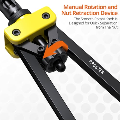 Proster Rivet Nut Gun 14" Rivet Nut Tool with 150Pcs M3 M4 M5 M6 M8 M10 Rivet Nuts 6Pcs Metric Mandrels Heavy Duty Hand RIV Nut Gun Thread Setter Kit Yellow