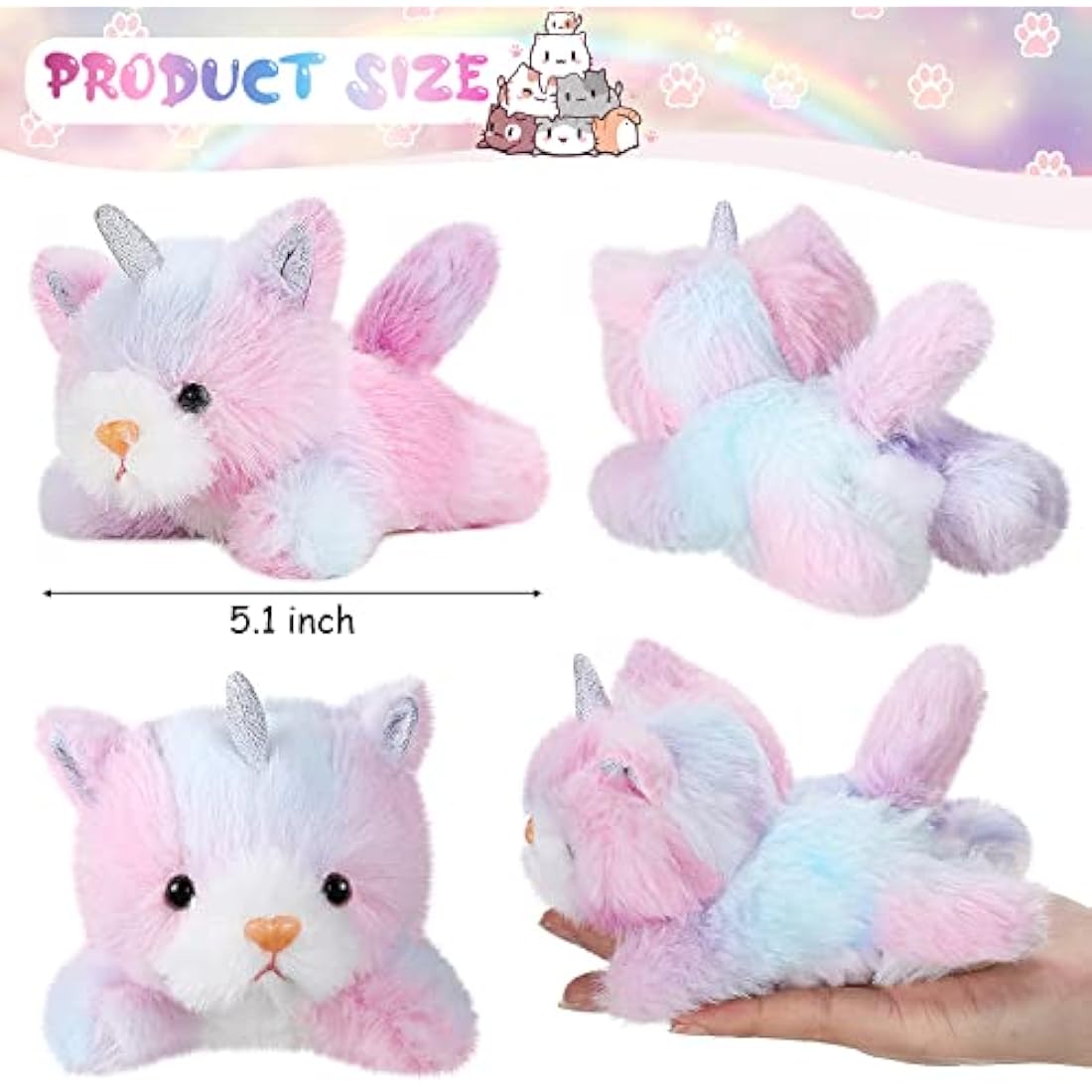 Sumind 8 Pcs Cat Stuffed Animals Bulk Plush Pets 5 Inch Cute Assorted Plush Cats Horse for Birthday Halloween Christmas Party Favors Favors(Horned Cat)