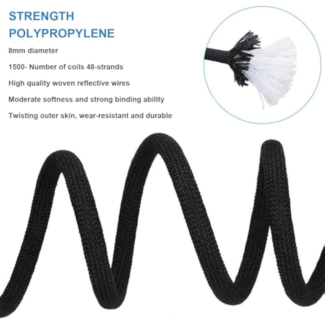Gangying Climbing Rope 8mm Outdoor Static Rock Climbing Rope 50m High Strength Cord Safety Rope Braid Nylon Rope Escape Rope Fire Rescue Parachute Rope with 2 Carabiner