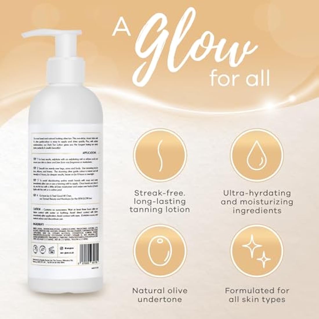 XEN-GLOW Dark Self Tanning Lotion - Hydrating Olive Self Tan for Face & Body – Fast drying Dark Fake Tan Lotion with Vitamin C, Vitamin E, & Aloe Extract, Long lasting & Streak free Application, 236ml