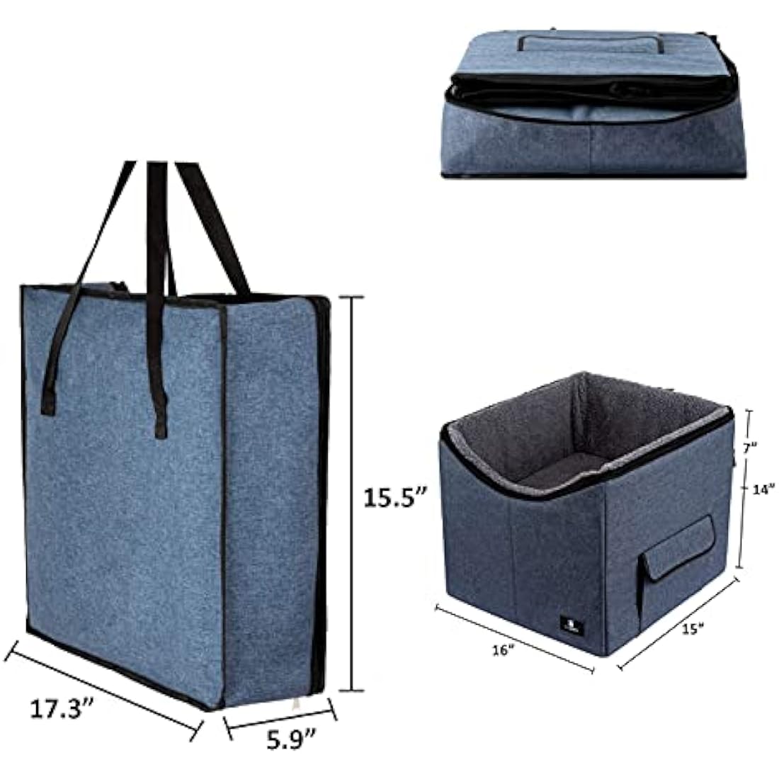 X-ZONE PET Dog Booster Car Seat/Pet Bed at Home, with Pockets and Carrying case，Easy Storage and Portable（Medium, Blue
