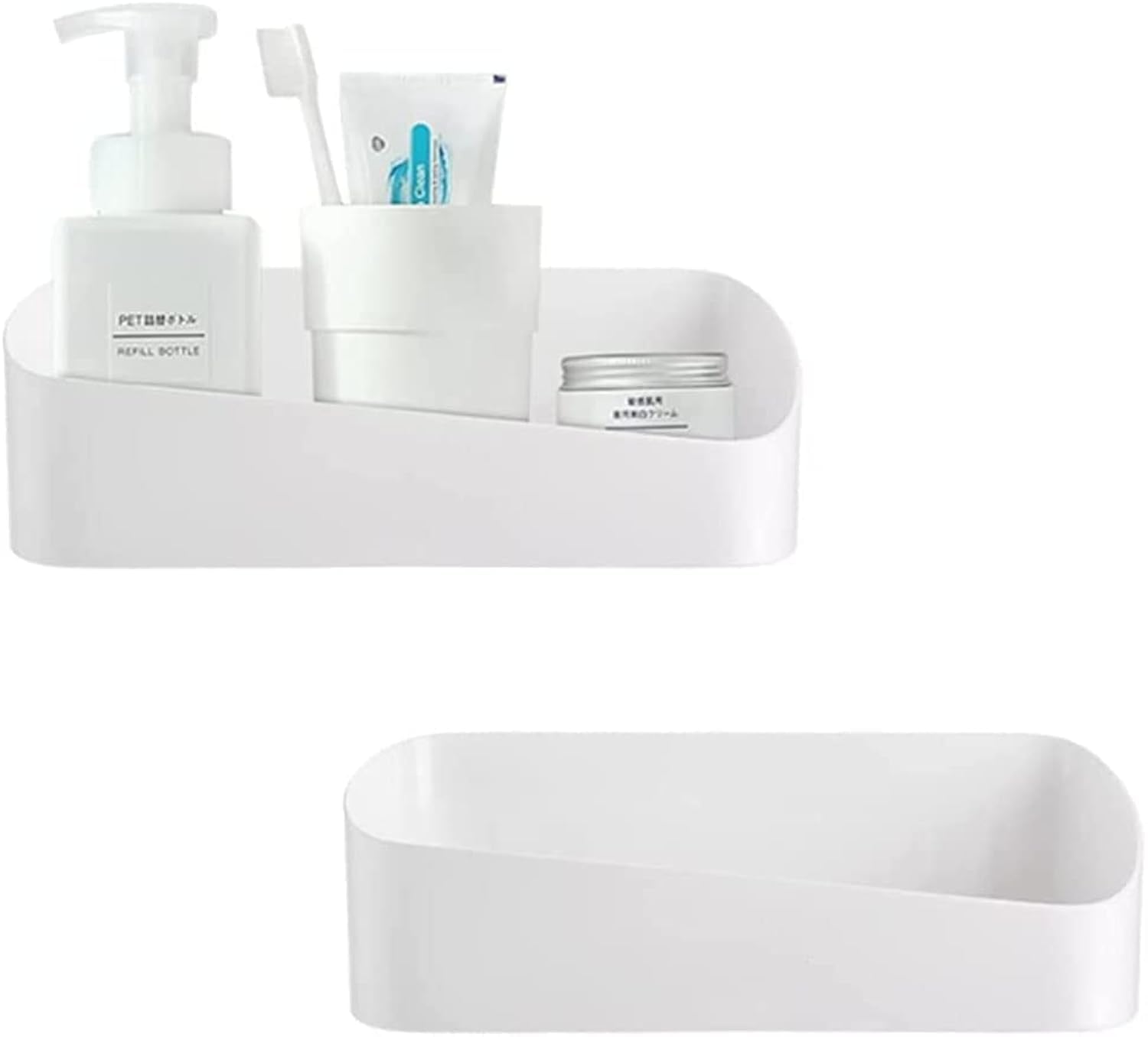 SUNFICON Adhesive Shower Caddy Basket 2 Pack Bathroom Shelf Organiser Wall Mounted Spices Storage Rack No Drilling Shower Shelf Bath Essentials