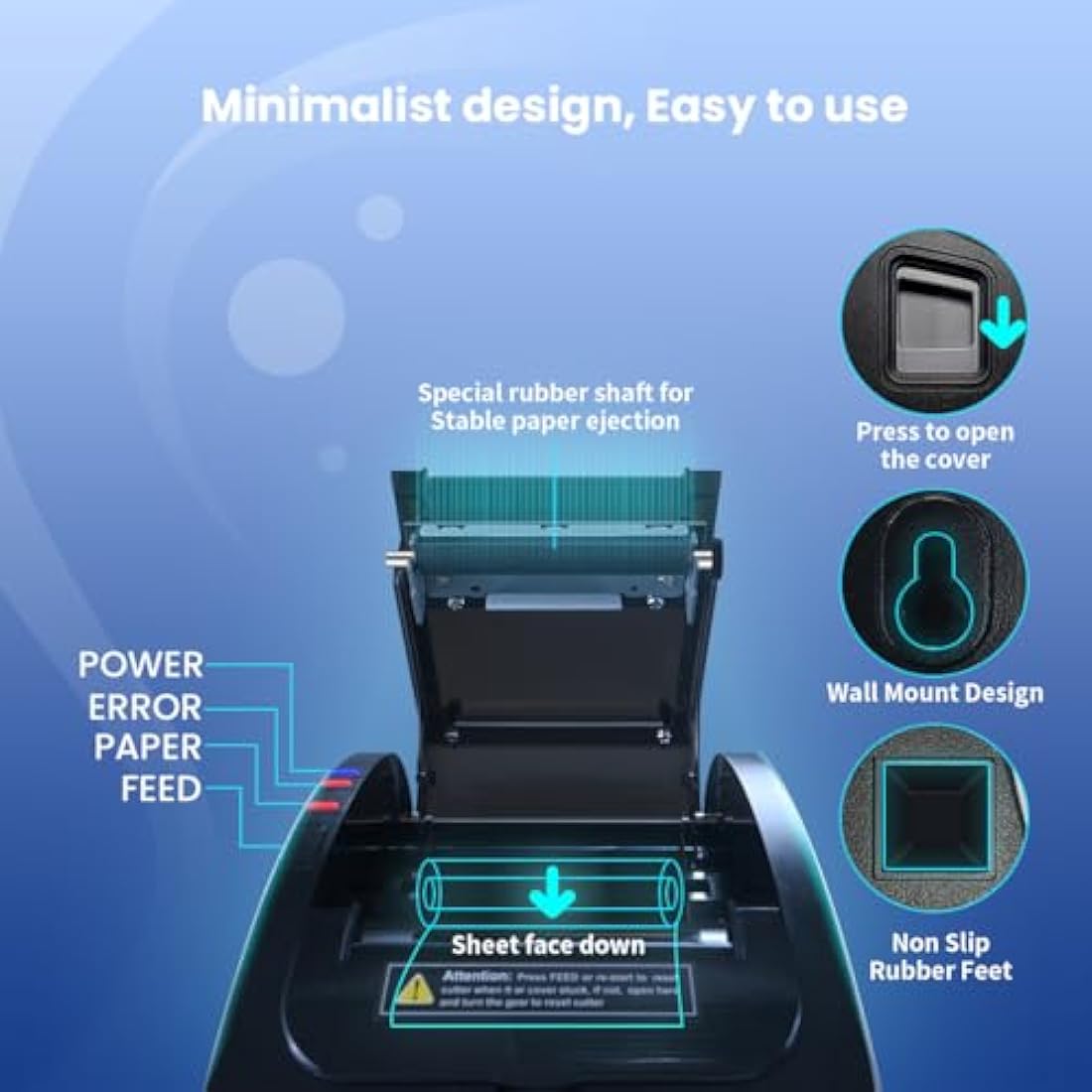 vretti Thermal Ticket Printer, Direct Thermal Printer with USB Serial LAN Port - Supermarket Kitchen POS Printer with ESC/POS Command Support