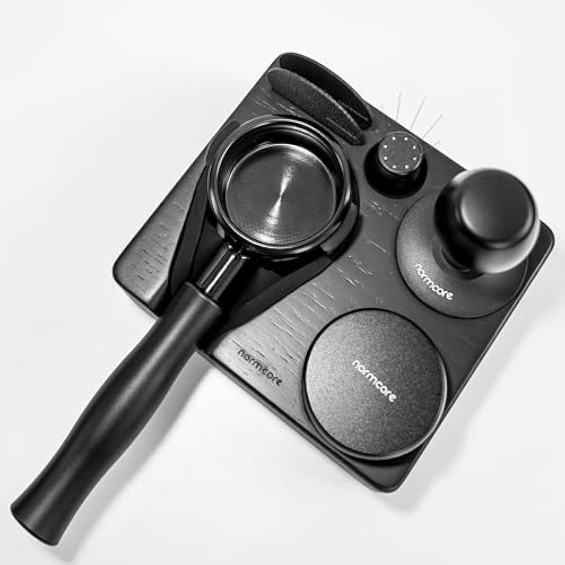 Normcore Compact Tamping Station - Espresso Black Tamper Station Base - Genuine American Black OAK Tamper Holder - Wooden Coffee Portafilters Stand Base For 54 /58mm Espresso Machine Accessories