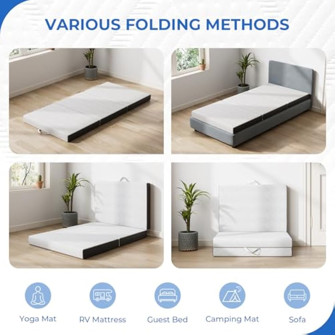 Vesgantti Folding Mattress Small Double, 10CM Gel Memory Foam Foldable Mattress Tri-fold for Travel, Camping, Guest Bed - 100-Night Trial, CertiPUR-US Certified