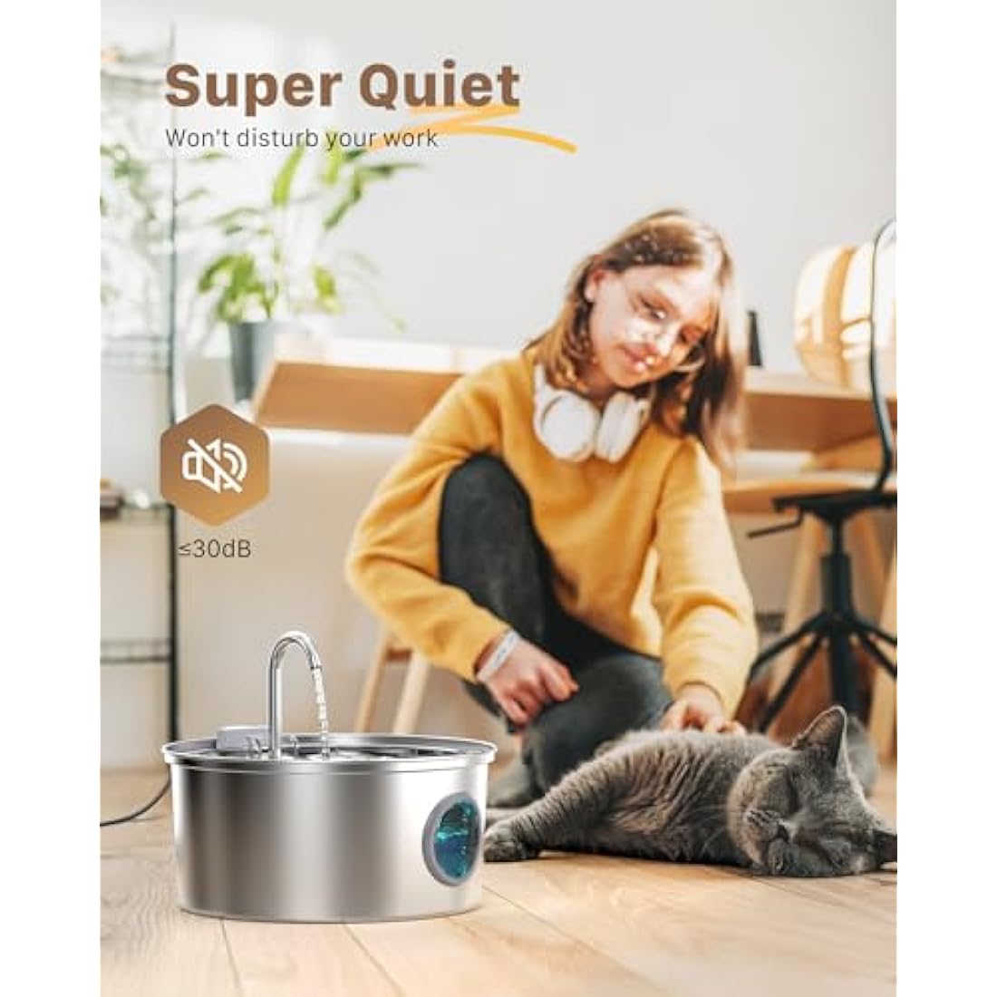 Cat Water Fountain Stainless Steel: Water Fountain Cat Bowl - 3.2L Drinking Fountains for Cats - Pet Water Dispenser - with 6 Carbon Filters + 3 Sponges