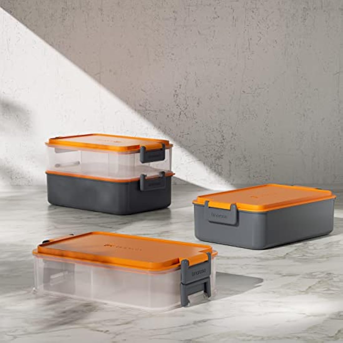 linoroso Bento Lunch Box for Adults with 3 Compartments Lunchbox with Sauce Container and Utensils, Bento Boxes for Microwave and Dishwasher Plastic BPA-Free As Sandwich Snack Salad Box - Lava Orange