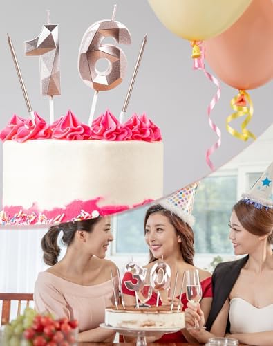 Yiran Rose Gold 30th Birthday Candles Set Number 30 Candle Rose Gold Long Candles Birthday Candles Cake, Birthday Candle, Cake Candles Cake Topper decor Birthday Party Wedding Anniversary