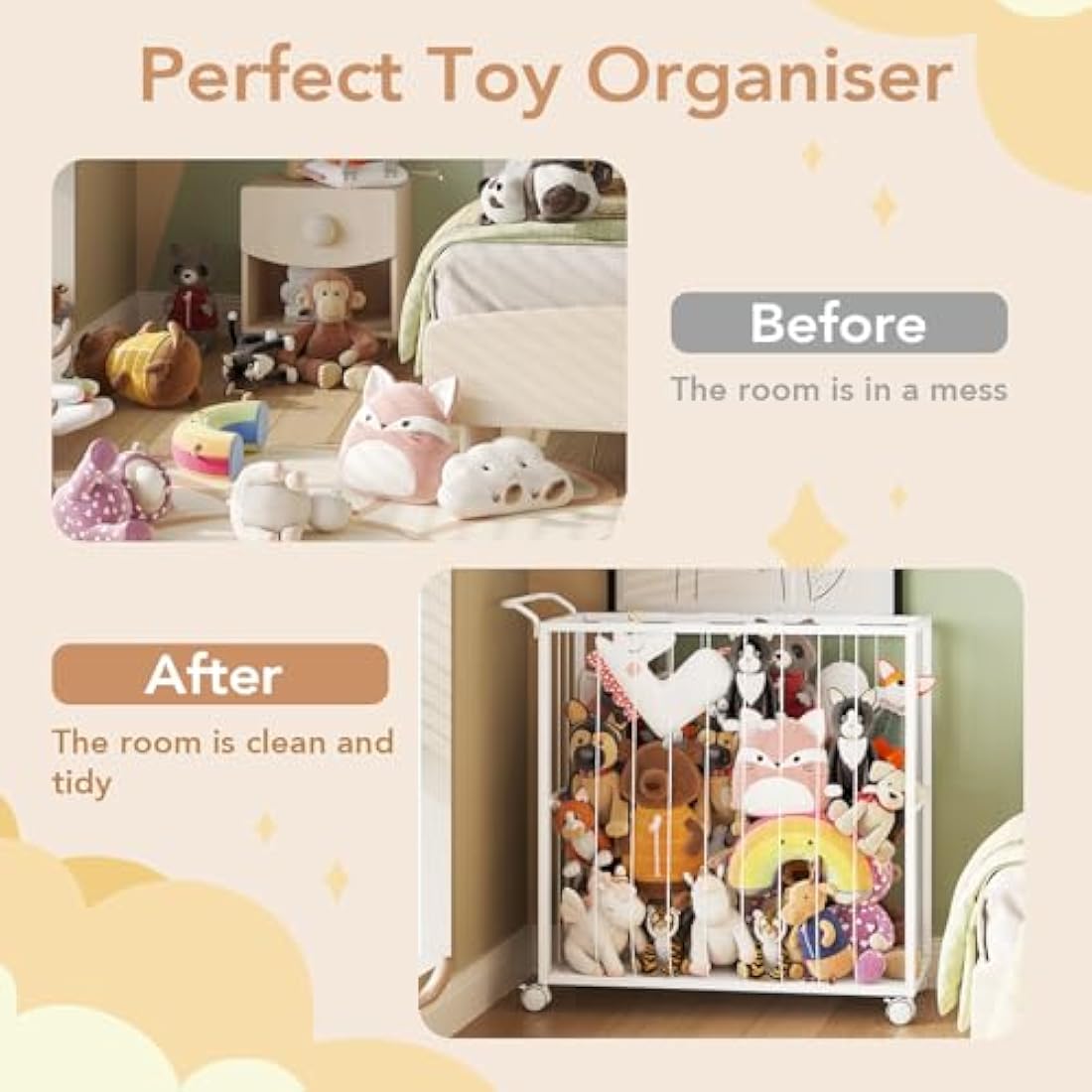 BBLIKE Stuffed Animal Storage - Zoo Soft Toy Storage Organizer for Teddy, Save Space Plush Toys Chest with Wheels, Large Capacity Stuffed Animal Holder for Kids Room, Playroom, Nursery（White）
