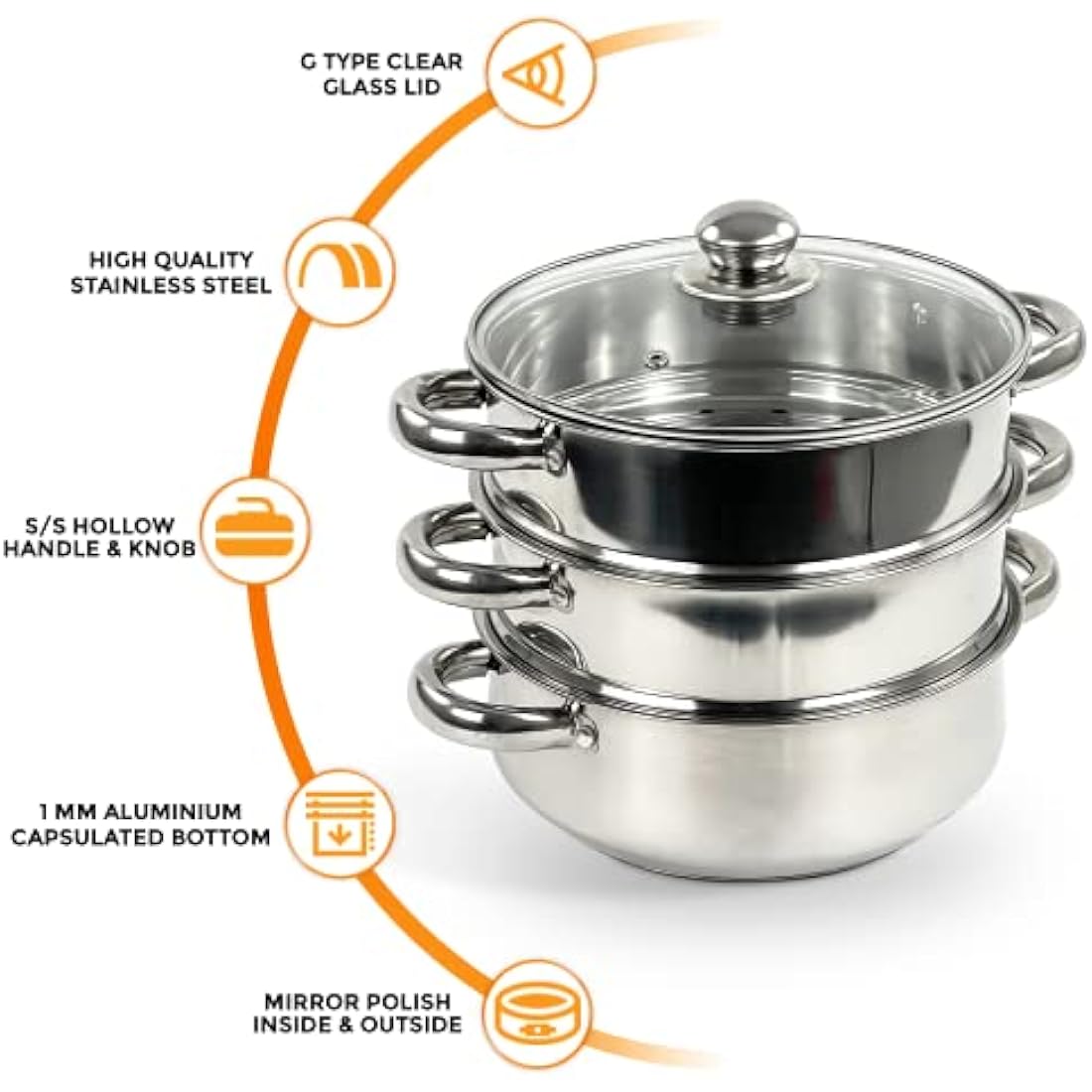 New 3PC Stainless Steel Steamer Cooker Pot Set PAN Cook Food Glass LIDS COOKWARE