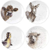 RW WN4093-XW Royal Worcester Wrendale Designs China Tea Coupe Plates Featuring Ewe, Gentle Jack and Just Hatched-Set of 4, Ceramic, White