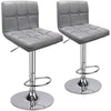 Leader Accessories Bar Stools (2/Set) Adjustable Bar Chairs Breakfast Dining Stools for Kitchen Island Counter PU Leather Double Stitching Square Back with decoration (Light Grey)