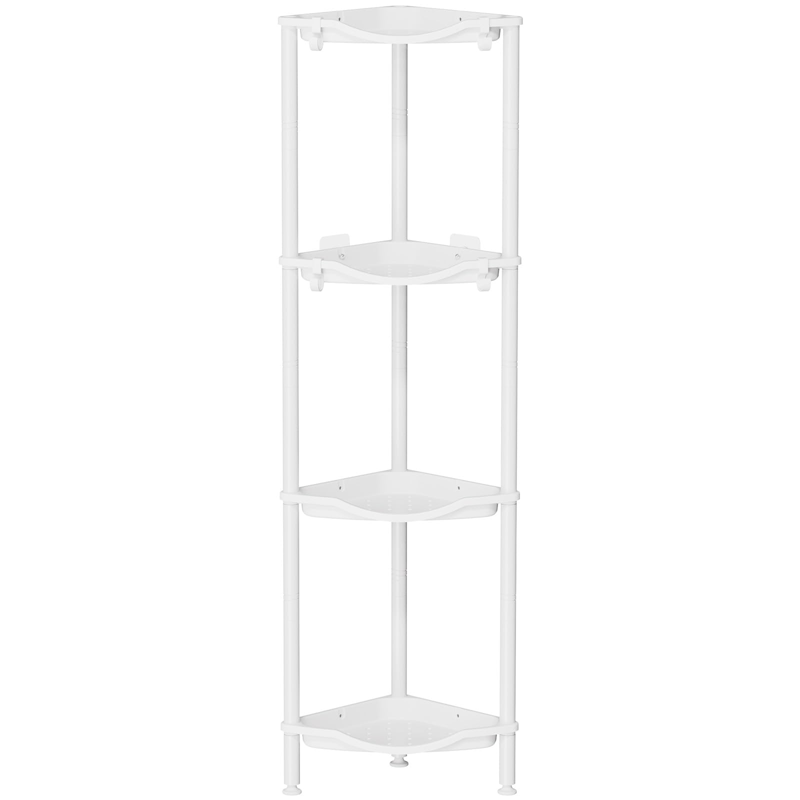 Lifewit 4 Tier Floor Standing Shower Caddy Corner, Plastic Metal Splicing Rustproof Corner Stand for Bathroom, Kitchen with 4 Hooks, Shelf Storage