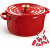 Overmont 26cm Enameled Cast Iron Dutch Oven - 5L Pot with Functional lid Cookbook & Cotton Potholders - Oven Safe up to 500° F, Sturdy Cookware for Braising, Stews, Roasting, Bread Baking, Red