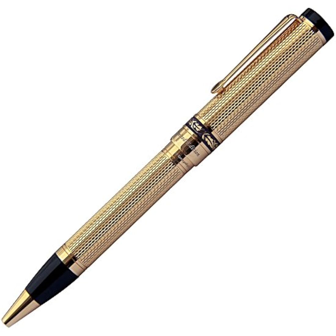Xezo Tribune Twist Action Ballpoint Pen, 18 Karat Gold Plated Solid Brass. Hand Guilloche. Limited Edition, Serialized.