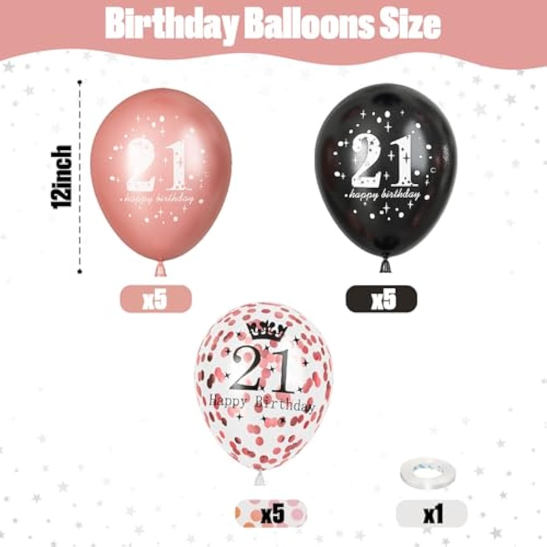 21st Birthday Decorations for Her, 15 Pcs Happy 21st Birthday Balloons Latex Helium Black Rose Gold Confetti Balloons for Girls Women Age 21 Years Old Birthday Celebration Party Decorations Supplies