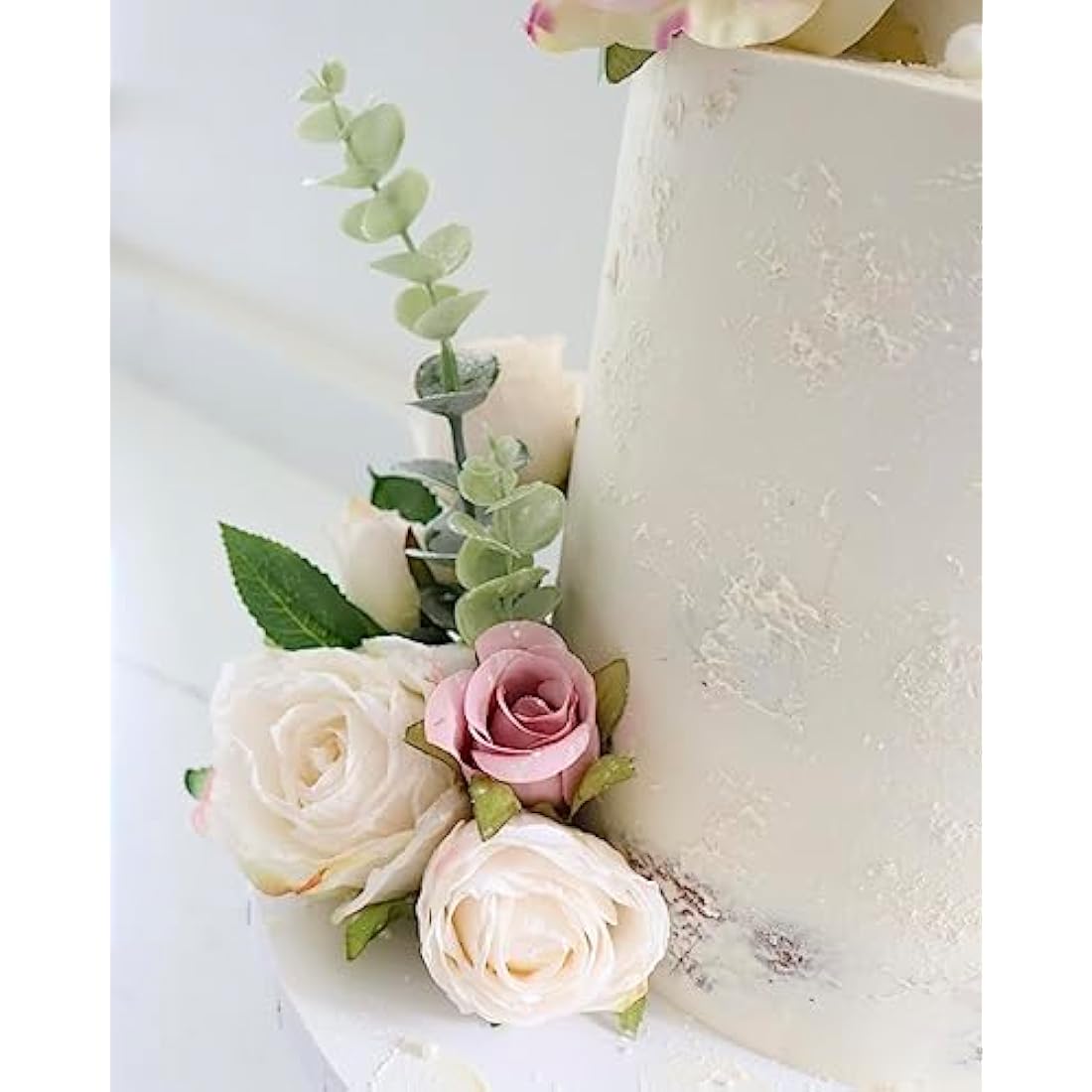 The Baked Studio – 'Dried Touch 7-Piece Rose Stem Bouquet' Artificial Dried Flowers For Cake Decorating, Home Décor, Vases, Weddings, Bridesmaid Bouquets and Crafts (Ivory)