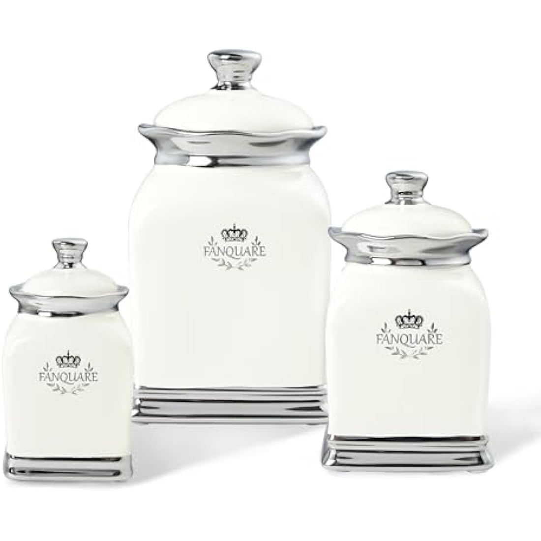 fanquare 3 Pieces Porcelain Storage Jar with Lid, Off White Coffee Tea Sugar Canister, Decorative Storage Jar for Biscuits, Spices